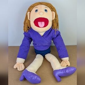 Vintage 2000 Sunny & Co. Toys Large Hand Puppet, Brunette Woman Purple Clothes